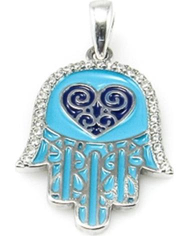 MINOPLATA COLGANTE AZUL CLARO DE LA MANO DE FATIMA DE PLATA Y CIRCONIT