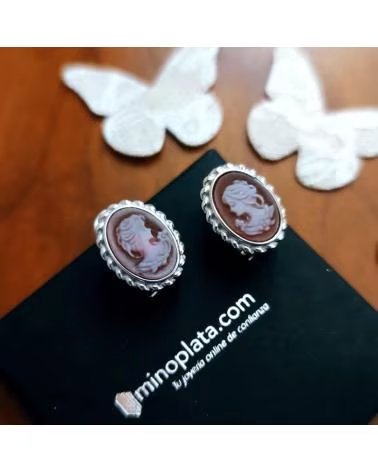 MINOPLATA PENDIENTES CAMAFEO DE PLATA DE LEY CON CIERRE OMEGA