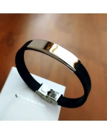 MINOPLATA PULSERA DE PIEL NEGRA PESPUNTEADA Y ACERO INOXIDABLE