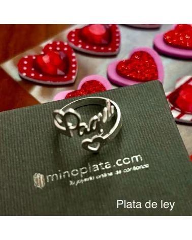 MINOPLATA ANILLO CORAZON DE PLATA PERSONALIZADO CON CUALQUIER NOMBRE