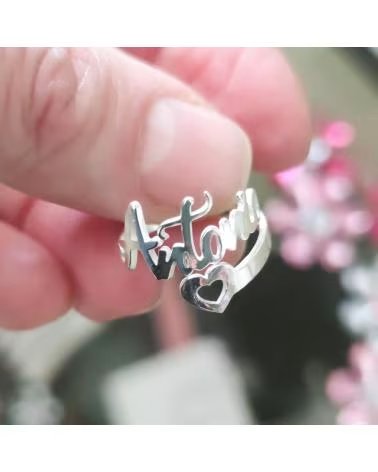 MINOPLATA ANILLO CORAZON DE PLATA PERSONALIZADO CON CUALQUIER NOMBRE