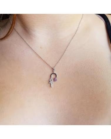 MINOPLATA GARGANTILLA CRUZ EGIPCIA CON LUNA Y CORAZON DE PLATA PARA MU