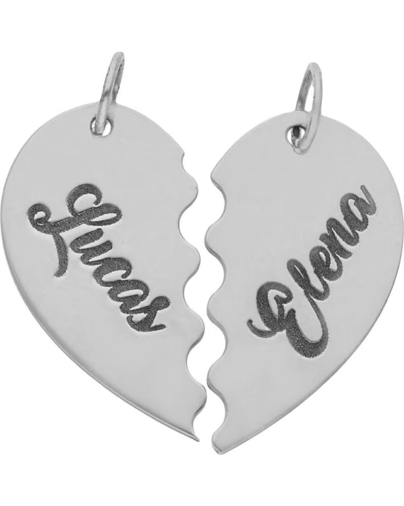 MINOPLATA COLGANTE CORAZON PARTIDO PERSONALIZADO CON NOMBRES DE PLATA