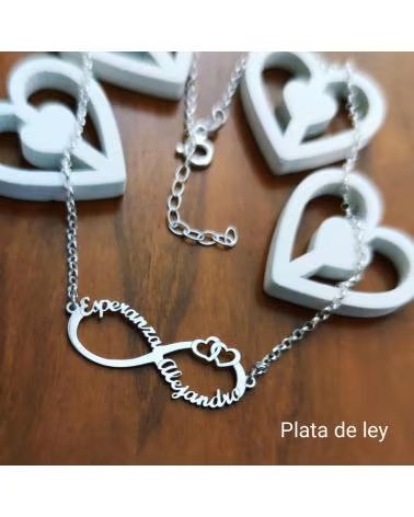 MINOPLATA GARGANTILLA INFINITO CORAZONES PERSONALIZADA NOMBRES DE PLAT