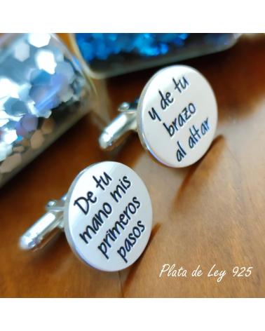 MINOPLATA GEMELOS DE CAMISA REDONDOS EN PLATA PERSONALIZADOS CON TU TE
