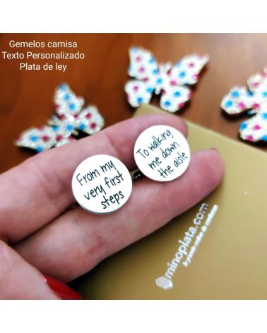 MINOPLATA GEMELOS DE CAMISA REDONDOS EN PLATA PERSONALIZADOS CON TU TE