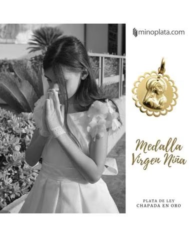 MINOPLATA MEDALLA VIRGEN NINA EN PLATA DE LEY CHAPADA 19 MM