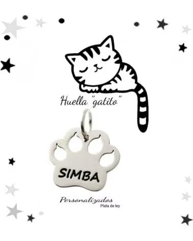MINOPLATA COLGANTE HUELLA DE GATO DE PLATA DE LEY PERSONALIZADA CON NO