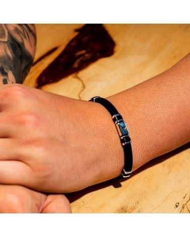 MINOPLATA PULSERA ATLETA DE CAUCHO NEGRO Y ACERO INOXIDABLE