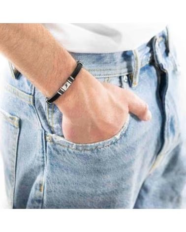 MINOPLATA PULSERA ATLETA DE CAUCHO NEGRO Y ACERO INOXIDABLE