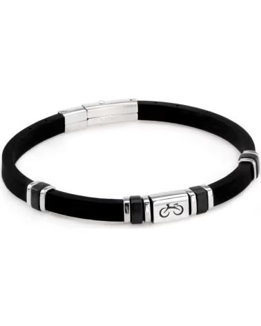 MINOPLATA PULSERA CICLISTA DE ACERO Y CAUCHO NEGRO