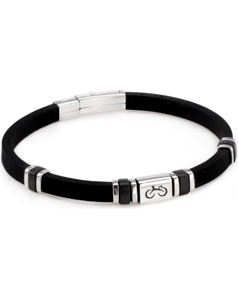 MINOPLATA PULSERA CICLISTA DE ACERO Y CAUCHO NEGRO