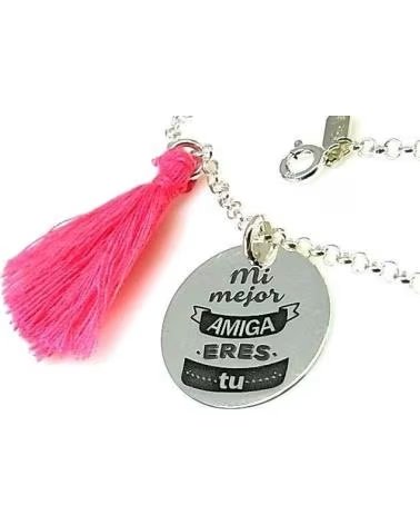 MINOPLATA PULSERA DE PLATA DE LEY Y POMPON MI MEJOR AMIGA ERES TU