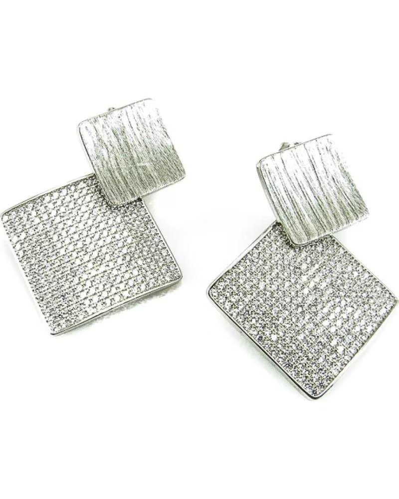 MINOPLATA PENDIENTES CUADRADOS DE PLATA MATIZADA Y CIRCONITAS MICRO