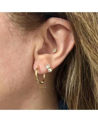 MINOPLATA PENDIENTES AROS CON CRUZ COLGANTE DE PLATA DE LEY CHAPADA 15