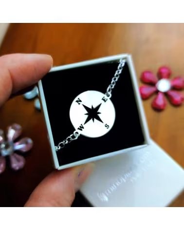 MINOPLATA PULSERA BRUJULA ROSA DE LOS VIENTOS DE PLATA DE LEY