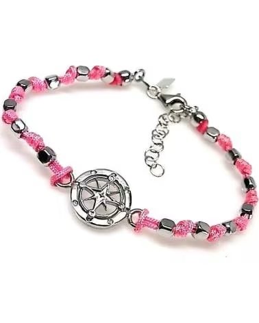 MINOPLATA PULSERA DE HILO CON MOTIVO DE BRUJULA EN PLATA DE LEY