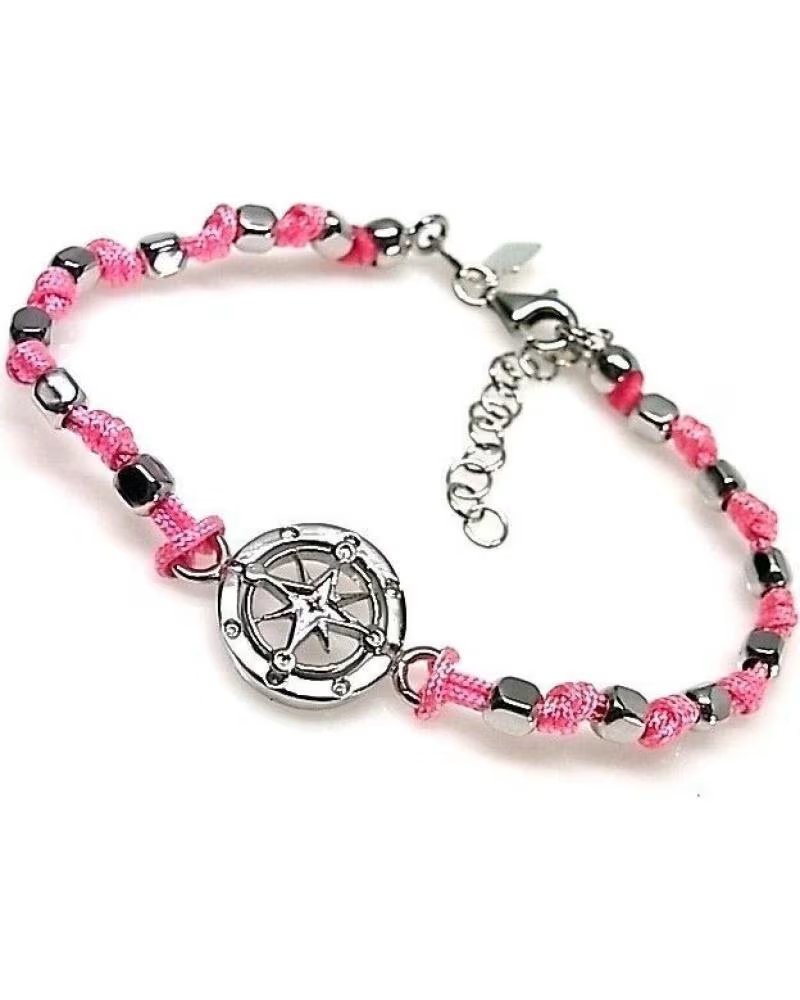 MINOPLATA PULSERA DE HILO CON MOTIVO DE BRUJULA EN PLATA DE LEY