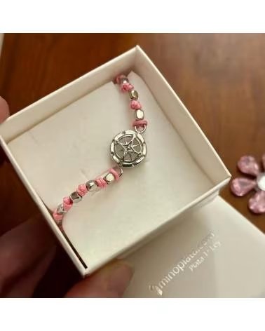 MINOPLATA PULSERA DE HILO CON MOTIVO DE BRUJULA EN PLATA DE LEY