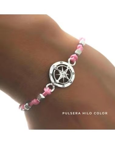 MINOPLATA PULSERA DE HILO CON MOTIVO DE BRUJULA EN PLATA DE LEY
