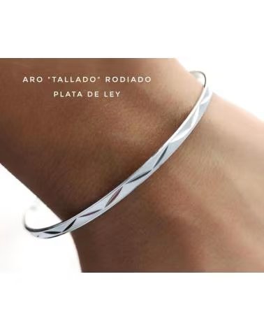 MINOPLATA PULSERA DE PLATA RODIADA ARO SEMANARIO TALLADO 3 MM Y 65 MM