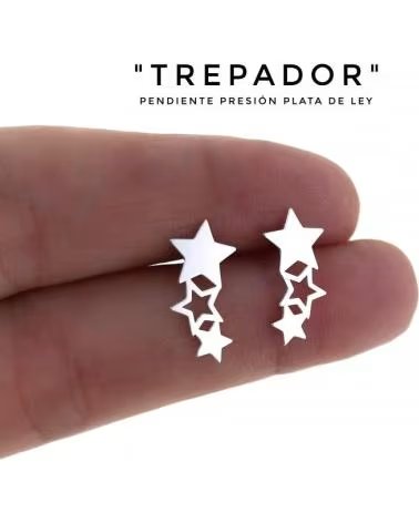 MINOPLATA PENDIENTES TREPADORES DE ESTRELLAS CALADAS EN PLATA DE LEY