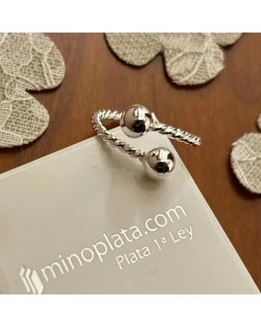 MINOPLATA ANILLO BOLAS 6 MM Y CUERPO RELIADO DE PLATA DE LEY