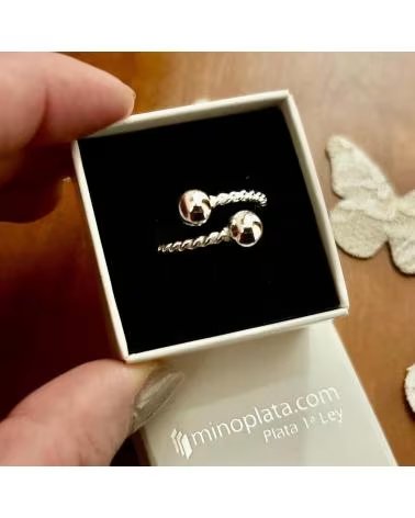 MINOPLATA ANILLO BOLAS 6 MM Y CUERPO RELIADO DE PLATA DE LEY