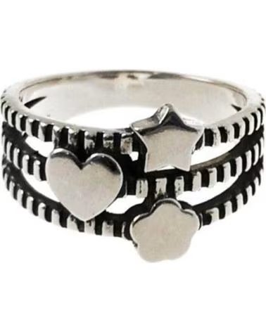 MINOPLATA ANILLO LINEAS FLOR CORAZON Y ESTRELLA DE PLATA ENVEJECIDA
