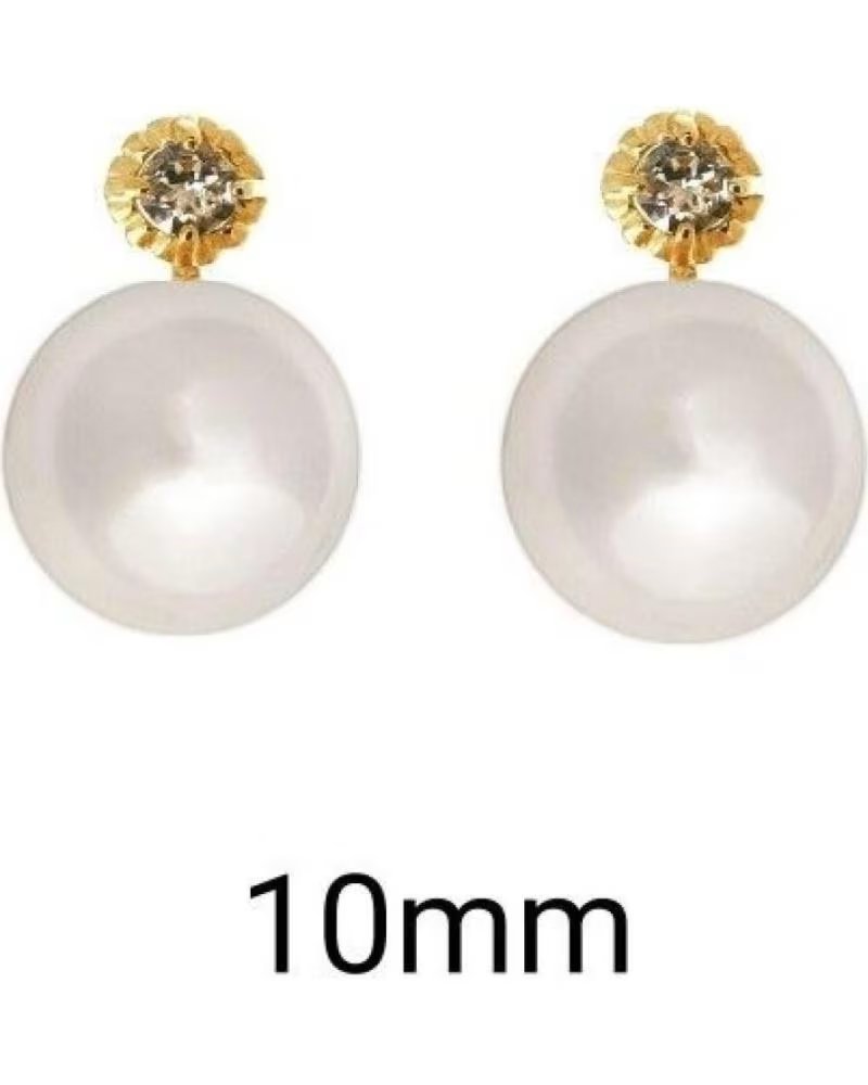 MINOPLATA PENDIENTES JAPONESA DE PLATA DORADA PERLA Y CIRCONITA 10 MM