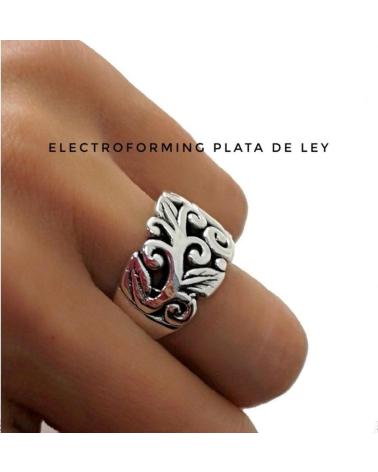 MINOPLATA ANILLO FIGURAS HOJAS DE PLATA DE LEY ENVEJECIDA
