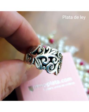 MINOPLATA ANILLO FIGURAS HOJAS DE PLATA DE LEY ENVEJECIDA