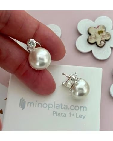 MINOPLATA PENDIENTE PERLA JAPONESA 14 MM EN PLATA DE LEY CIRCONITA