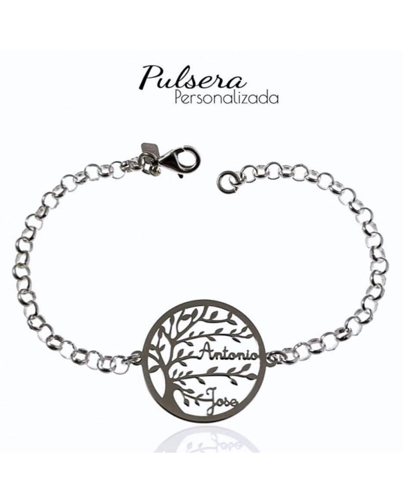 MINOPLATA PULSERA ARBOL DE LA VIDA NOMBRES DE PLATA DE LEY MAXIMO 4