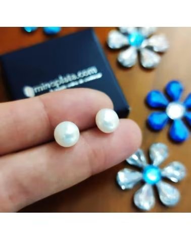 MINOPLATA PENDIENTES DE PLATA CON PERLAS BOTON 8 MM