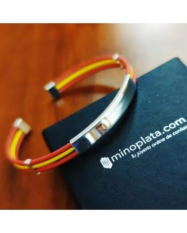 MINOPLATA PULSERA BANDERA ESPANA CAUCHO Y PLATA DE LEY PARA MUJER