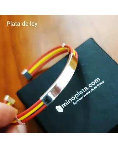 MINOPLATA PULSERA BANDERA ESPANA CAUCHO Y PLATA DE LEY PARA MUJER