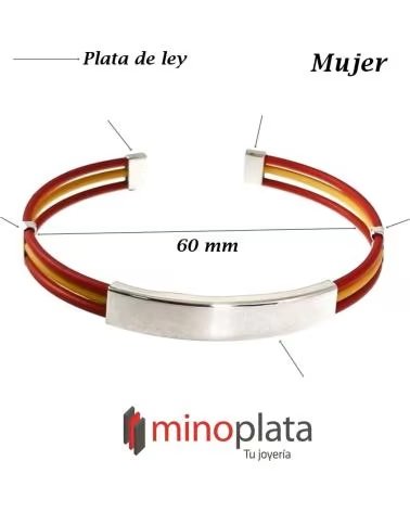 MINOPLATA PULSERA BANDERA ESPANA CAUCHO Y PLATA DE LEY PARA MUJER