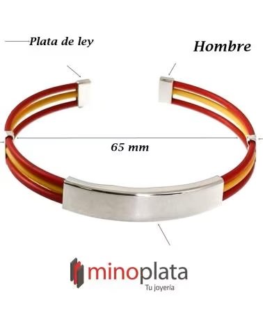 MINOPLATA PULSERA BRAZALETE BANDERA ESPANA DE CAUCHO Y PLATA DE LEY HO