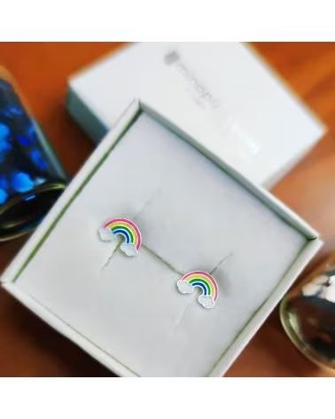 MINOPLATA PENDIENTES INFANTILES ARCOIRIS DE PLATA DE LEY CON CIERRE BE