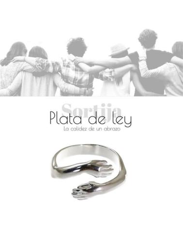 MINOPLATA ANILLO ABRAZO DE PLATA DE LEY PARA MUJER O PARA HOMBRE