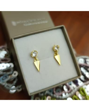 MINOPLATA PENDIENTES TRIANGULO DE PLATA DE LEY CHAPADA ORO Y CIRCONITA