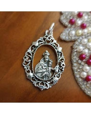 MINOPLATA MEDALLA CALADA VIRGEN DEL CARMEN DE PLATA DE LEY ENVEJECIDA