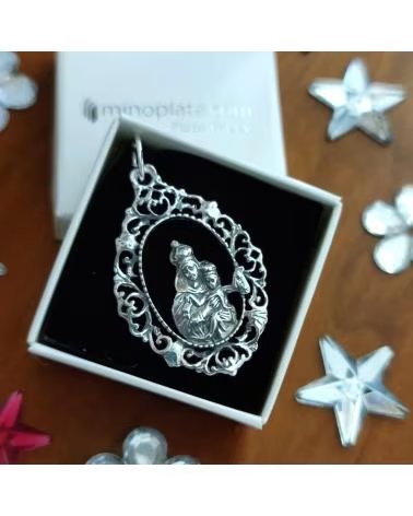 MINOPLATA MEDALLA CALADA VIRGEN DEL CARMEN DE PLATA DE LEY ENVEJECIDA
