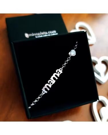 MINOPLATA PULSERA MAMA DE PLATA DE LEY CORAZON CIRCONITA CADENA ADAPTA