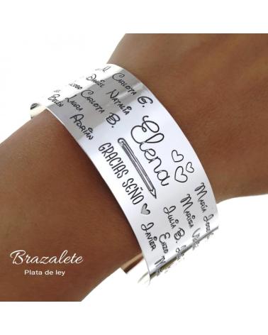 MINOPLATA BRAZALETE SENO DE PLATA DE LEY PERSONALIZADO CON NOMBRES 25