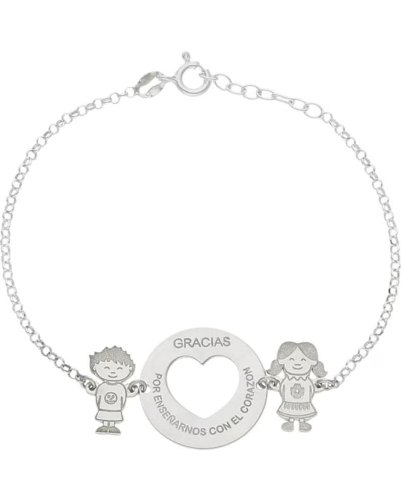 MINOPLATA PULSERA CORAZON CON NINOS PERSONALIZADA DE PLATA DE LEY