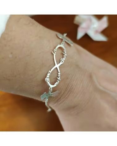 MINOPLATA PULSERA INFINITO Y NINOS PERSONALIZADA DE PLATA DE LEY