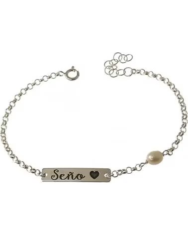 MINOPLATA PULSERA ESCLAVA SENO DE PLATA DE LEY CON PERLA