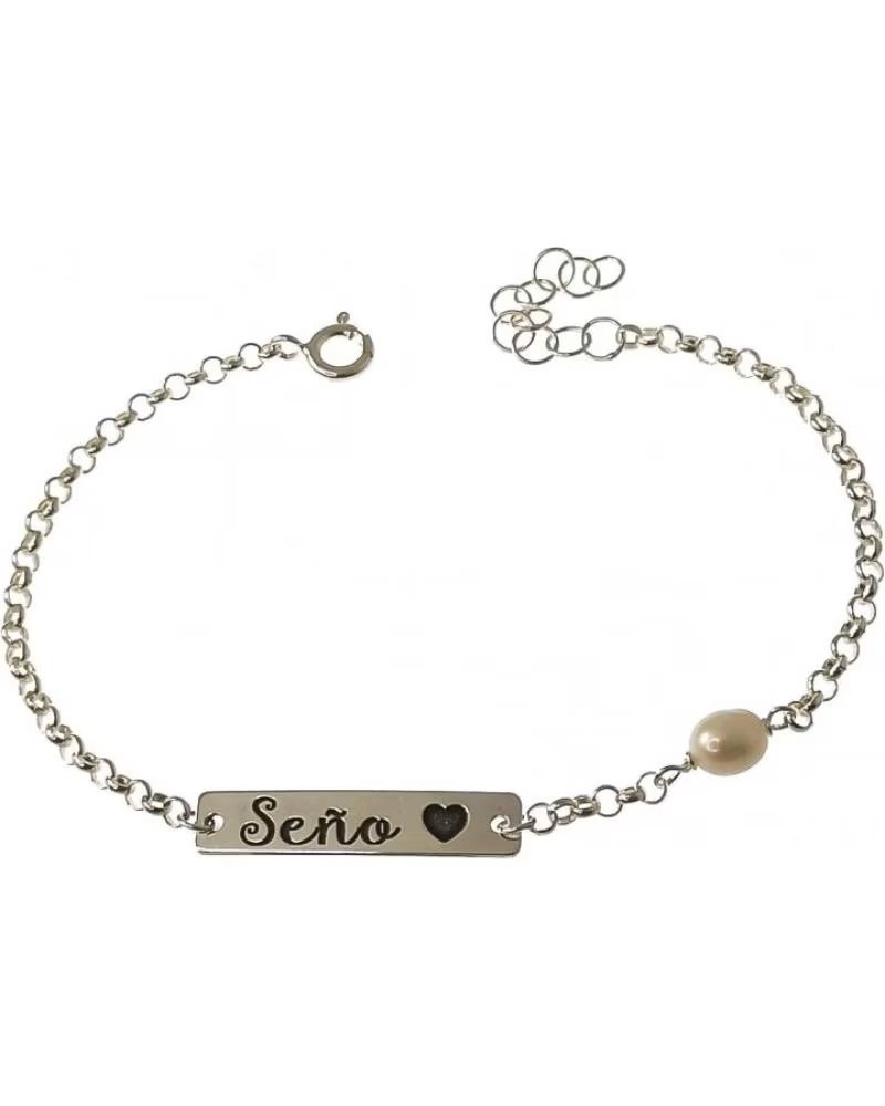 MINOPLATA PULSERA ESCLAVA SENO DE PLATA DE LEY CON PERLA